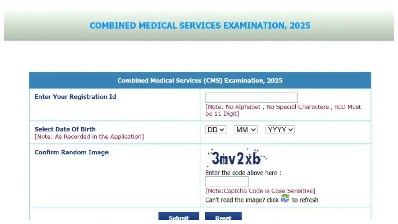 UPSC CMS Admit Card